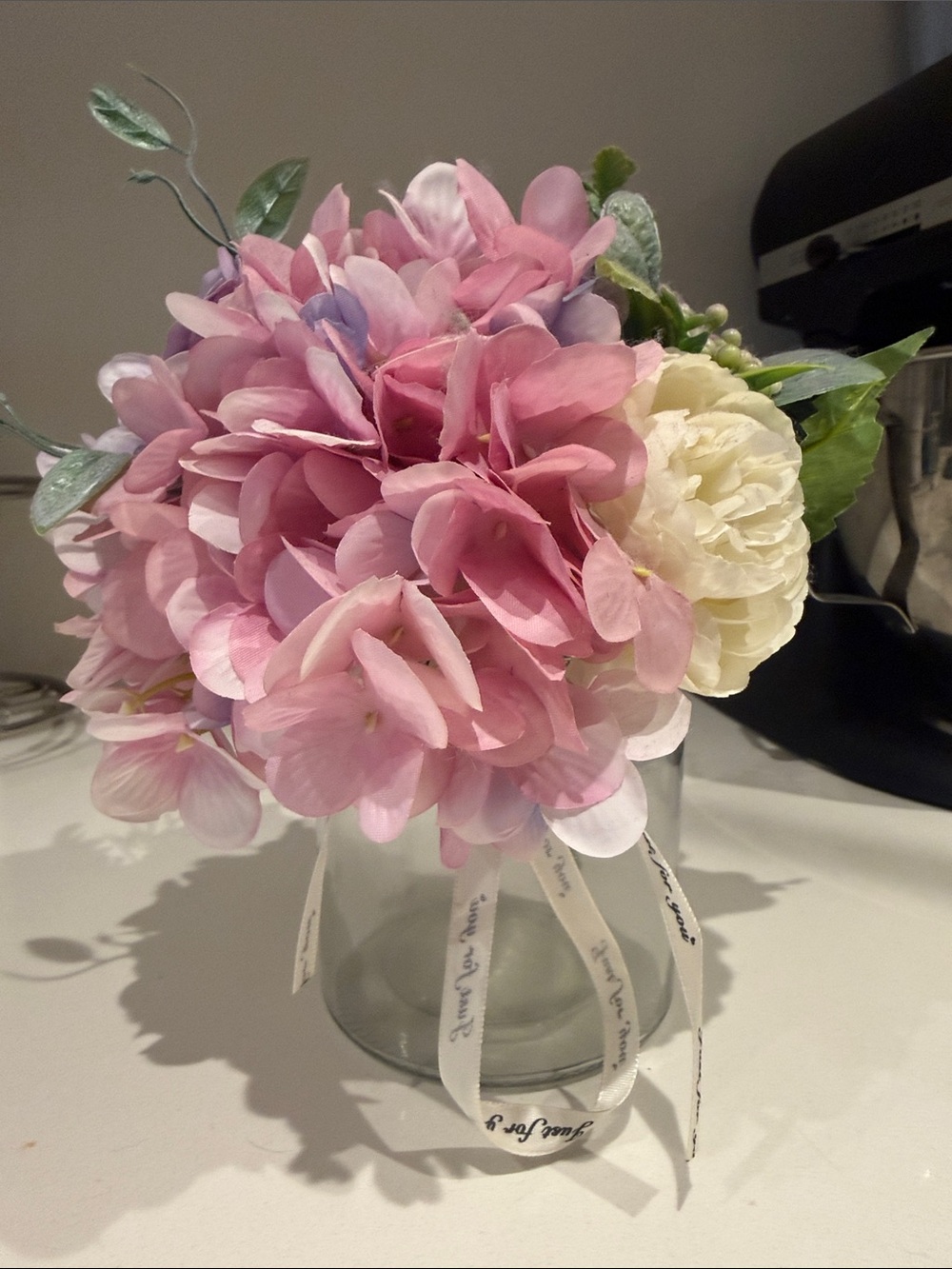 Floral Bouquet Centerpiece - Pink and Cream Artificial Hydrangea